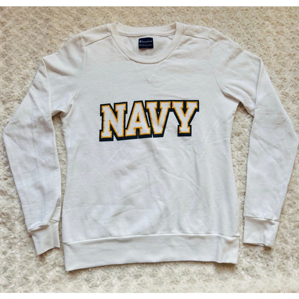 Champion Unisex White US NAVY Crewneck Medium Sweatshirt  Sailor Squid Seamen